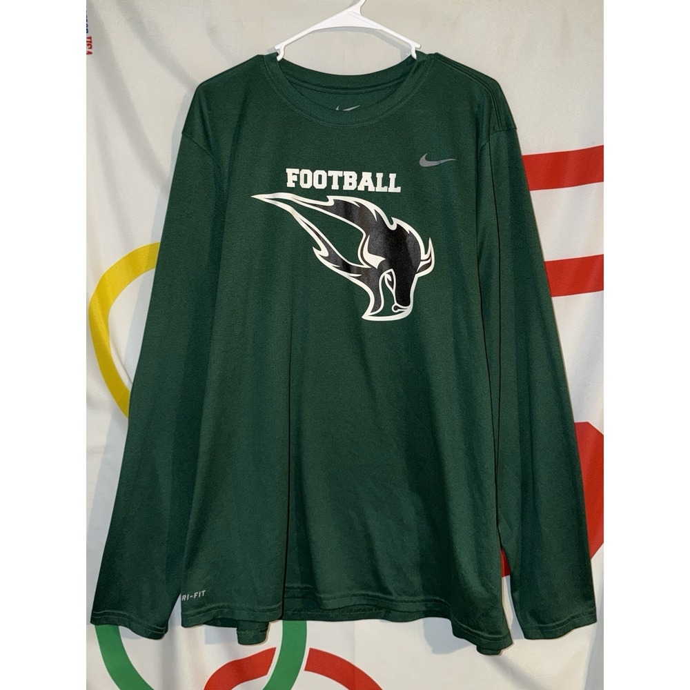 Nike Howard Bison T Shirt Mens 2XL Football Green Long Sleeve Dri Fit